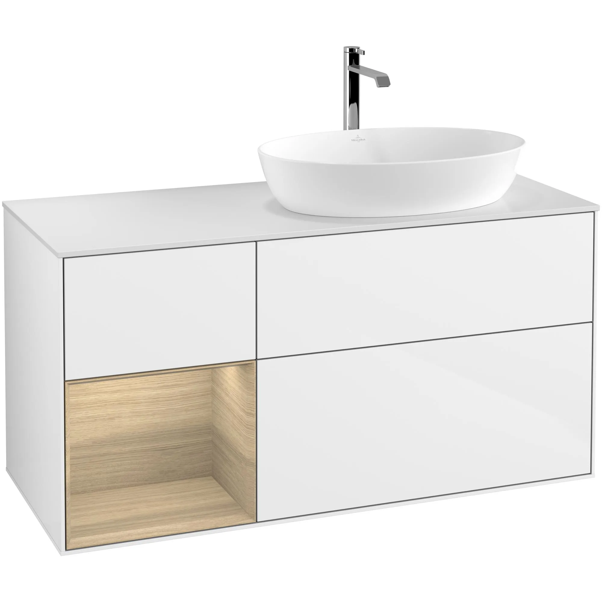 Tvättställsskåp Villeroy & Boch Finion med 3 Lådor Hylla och Bänkskiva för Ocentrerat Tvättställ från Artis & Collaro