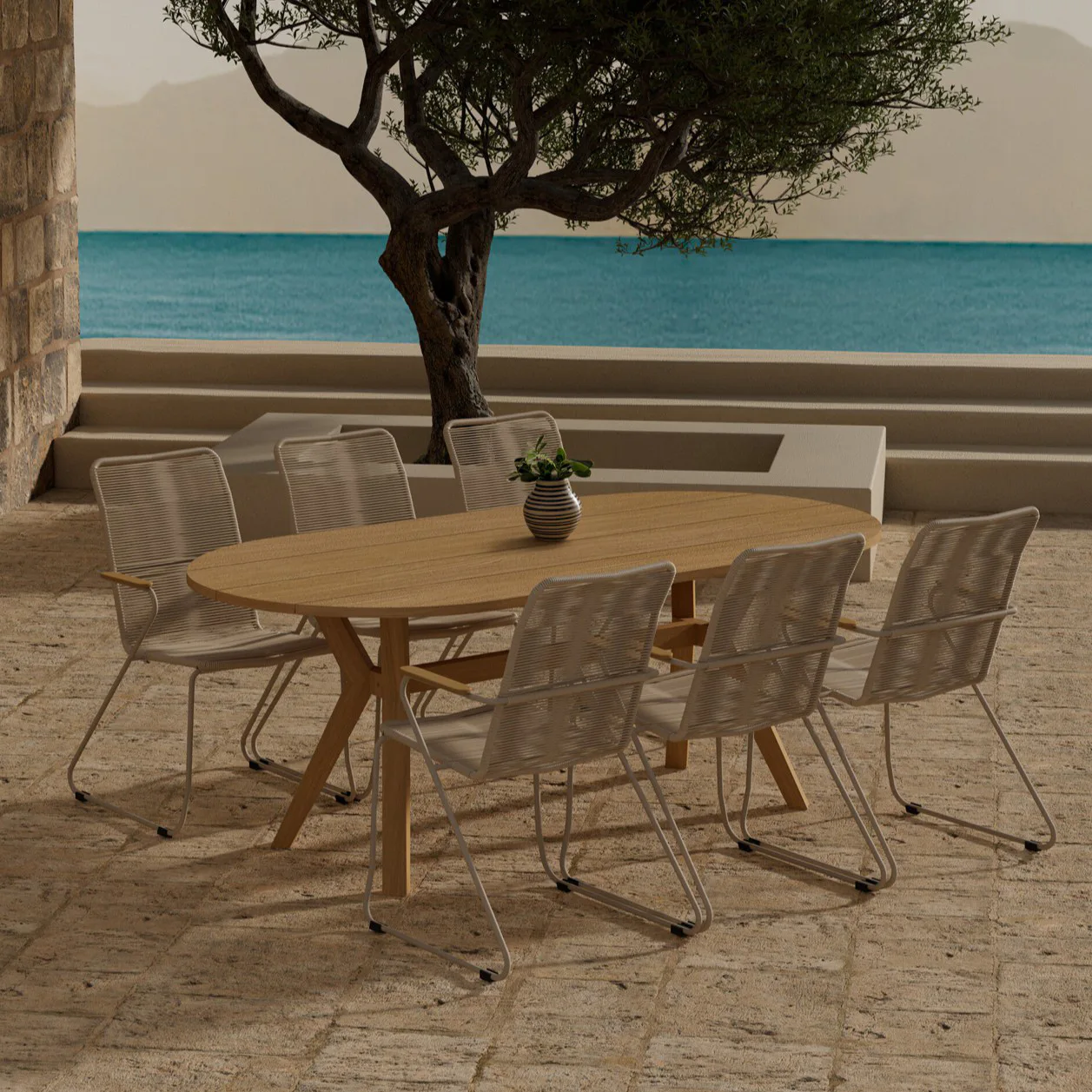 Matgrupp Utomhus Venture Home Kenya 90x200 cm med 6 st Bois Trädgårdsstolar