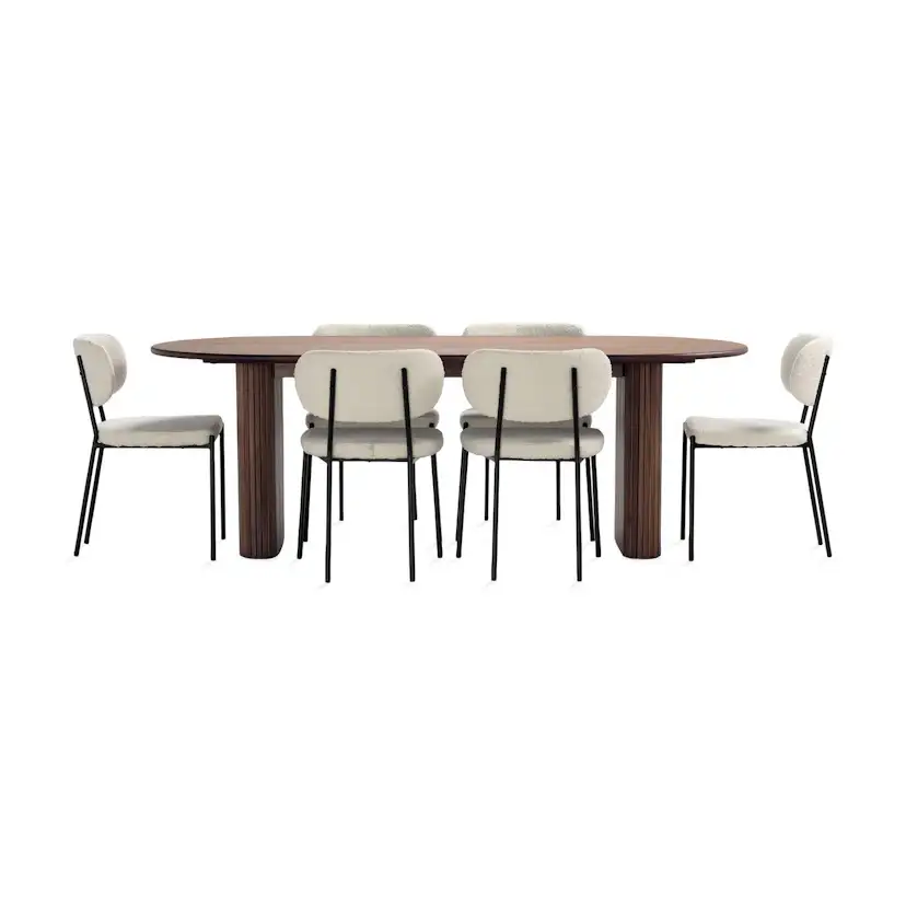 Matgrupp Bark Noira Matbord 220 cm med 6Gemmanio Matstol