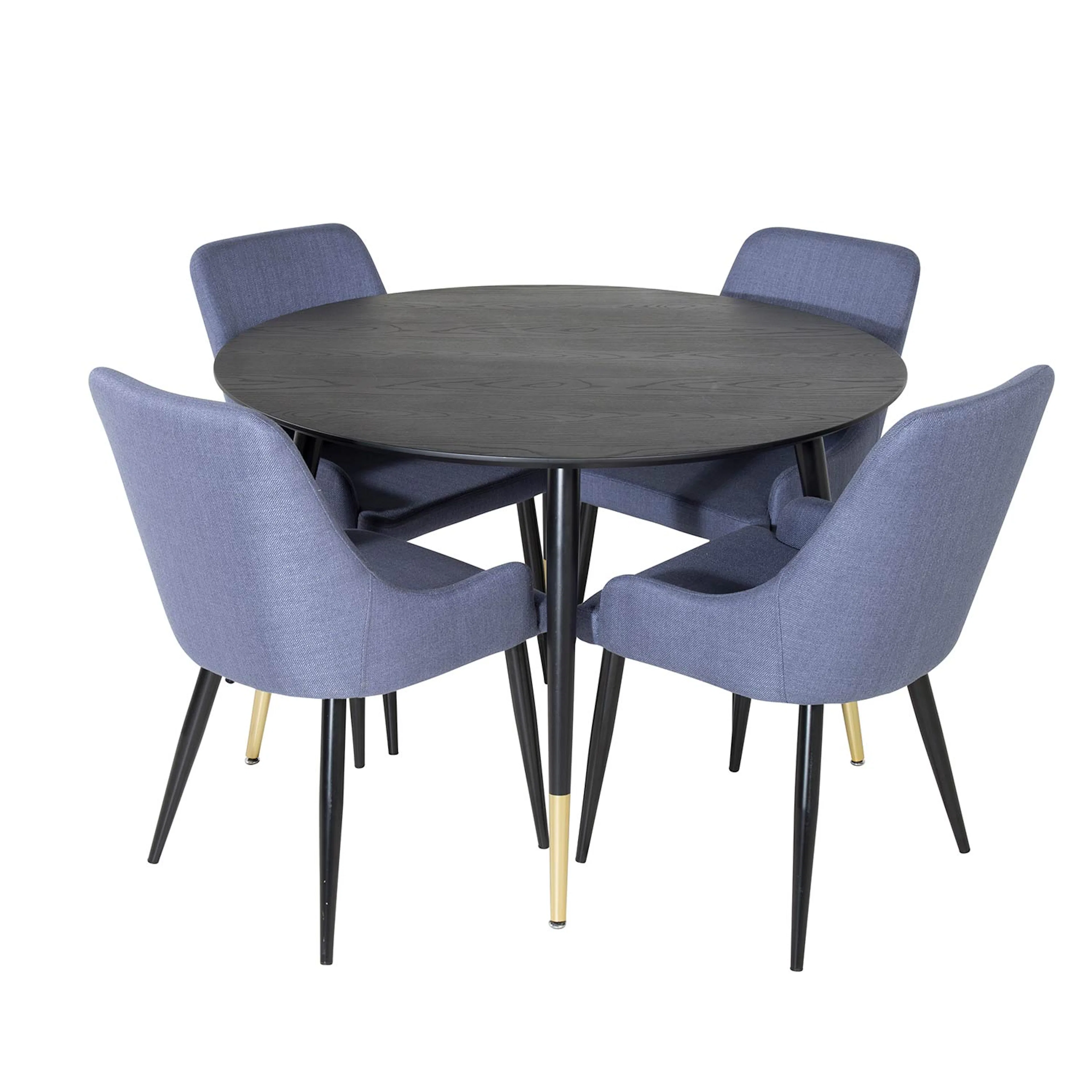 Dipp Table-Black/Black Brass+Plaza Chair -Blue Fabric_4 Svart/Mässing/Blå