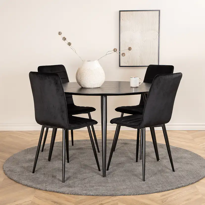 Dipp Dining Table - 115cm - Black Veneer / All black legs +W Svart, Sammet