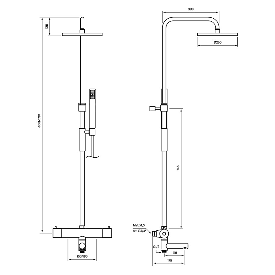Takduschset Tapwell TVM 2200 Edition 2 med Badkarsblandare K Krom, 160 cc