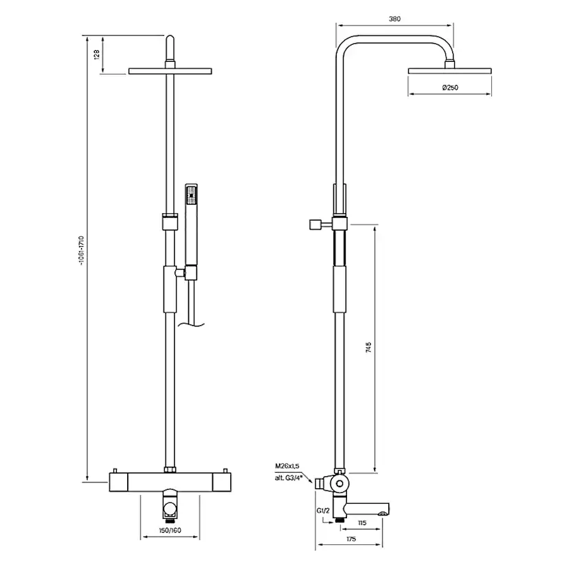 Takduschset Tapwell TVM 2200 Edition 2 med Badkarsblandare K Krom, 160 cc