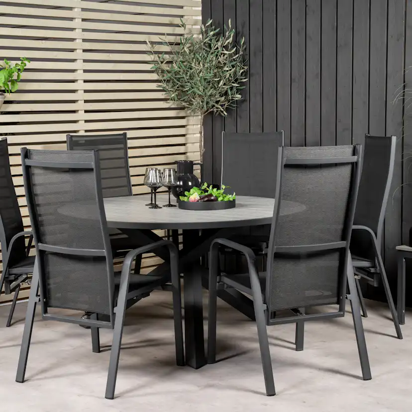 Parma - Table ø 140 - Svart Alu /Grey Aintwood+Copacabana Re Svart/Grå