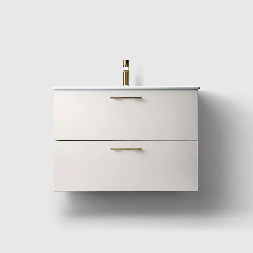 Haven Kommod H3/80S-White-Porcelain Slim Htag A2 05 Mäss Vitlackerad, Tvättställ Slim i Porslin med Handtag A2.05 i Mässing