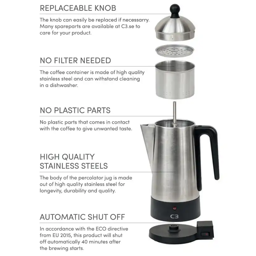 Perkolator Champion C3 Design Borstat Rostfritt Stål 10kp