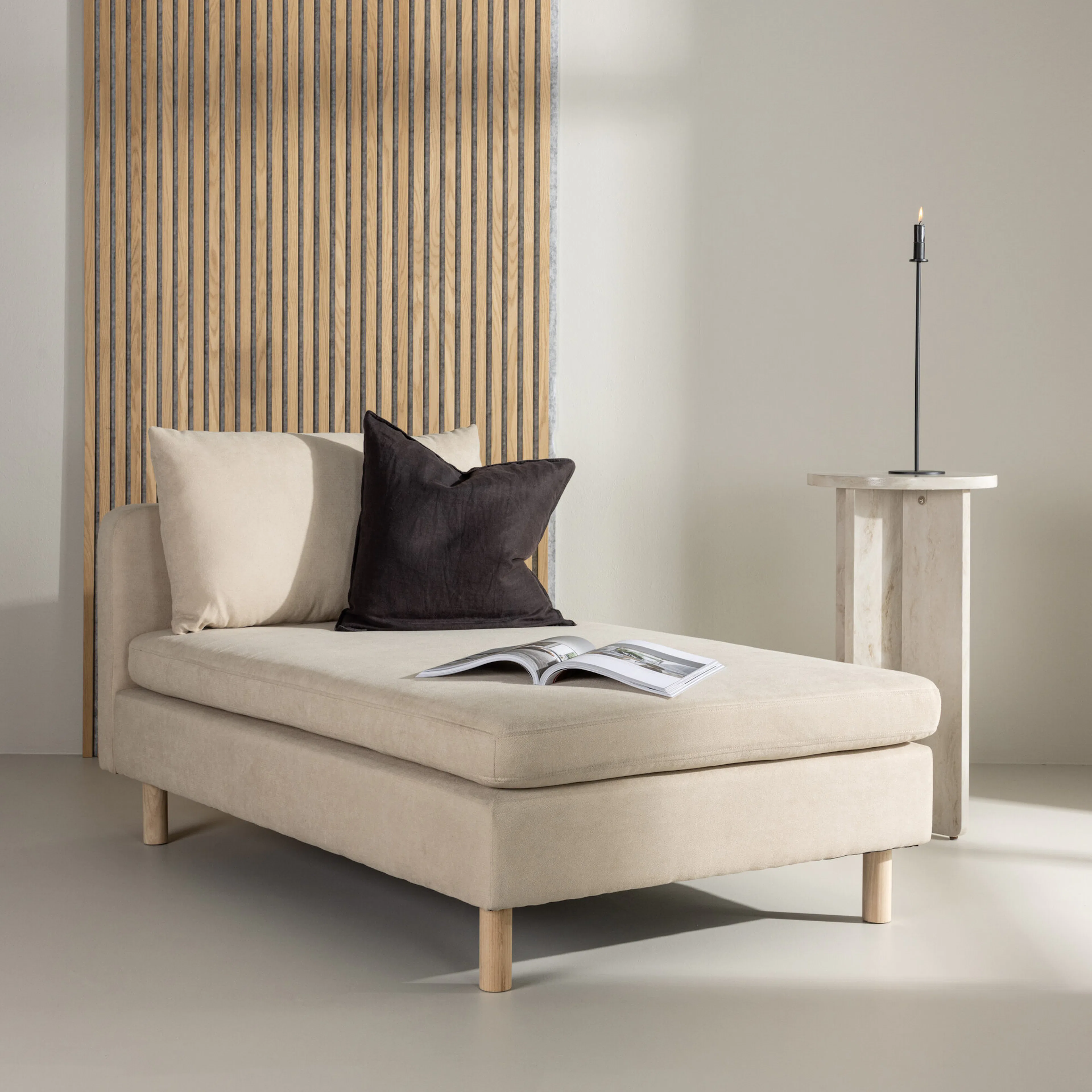 Zero Daybed - Woodlook / Beige Fabric Djup: 152 cm