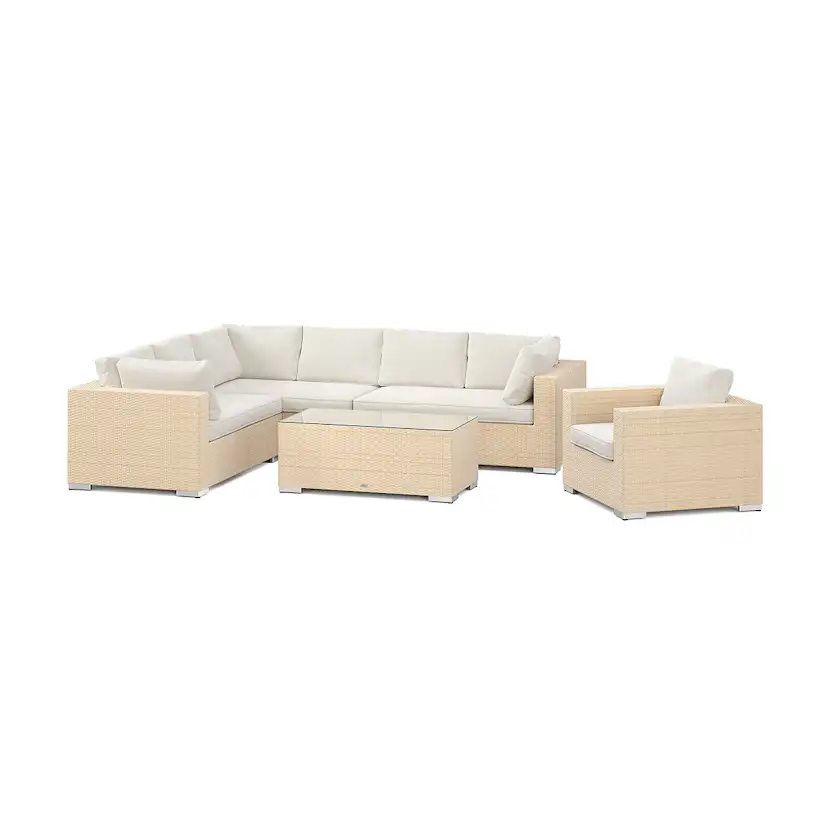 Loungegrupp Comfort Garden Bahamas utomhus L-soffa höger 7-sits med fåtölj och bord