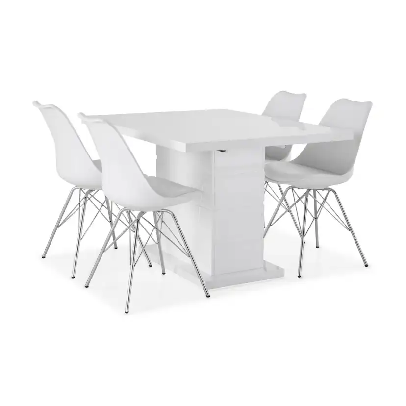 Matgrupp Concept 55 Ratliff Rektangulärt Matbord 120-160 cm Förlängningsbart med 4 Shell Matstol