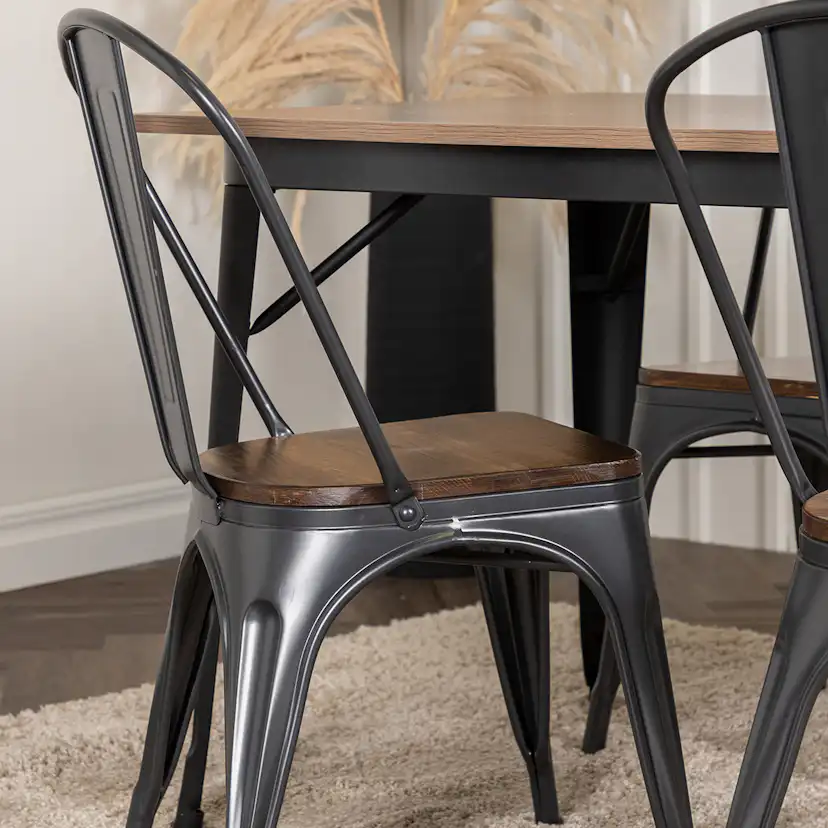Tempe Dining Table - Black / Walnut MDF +Tempe Dining Chair Mörkgrå/Ek