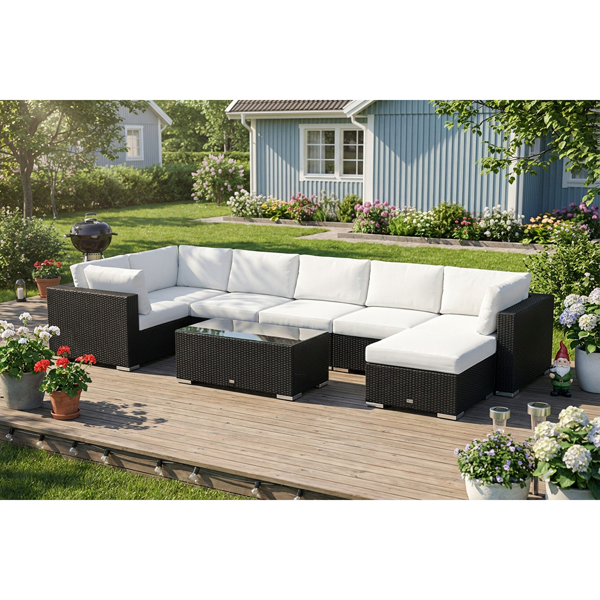 Loungegrupp Comfort Garden Bahamas U-formad utomhus loungegrupp 7-sits med vändbar divan och bord