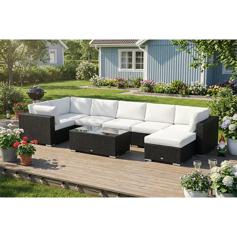 Loungegrupp Comfort Garden Bahamas U-formad utomhus loungegrupp 7-sits med vändbar divan och bord