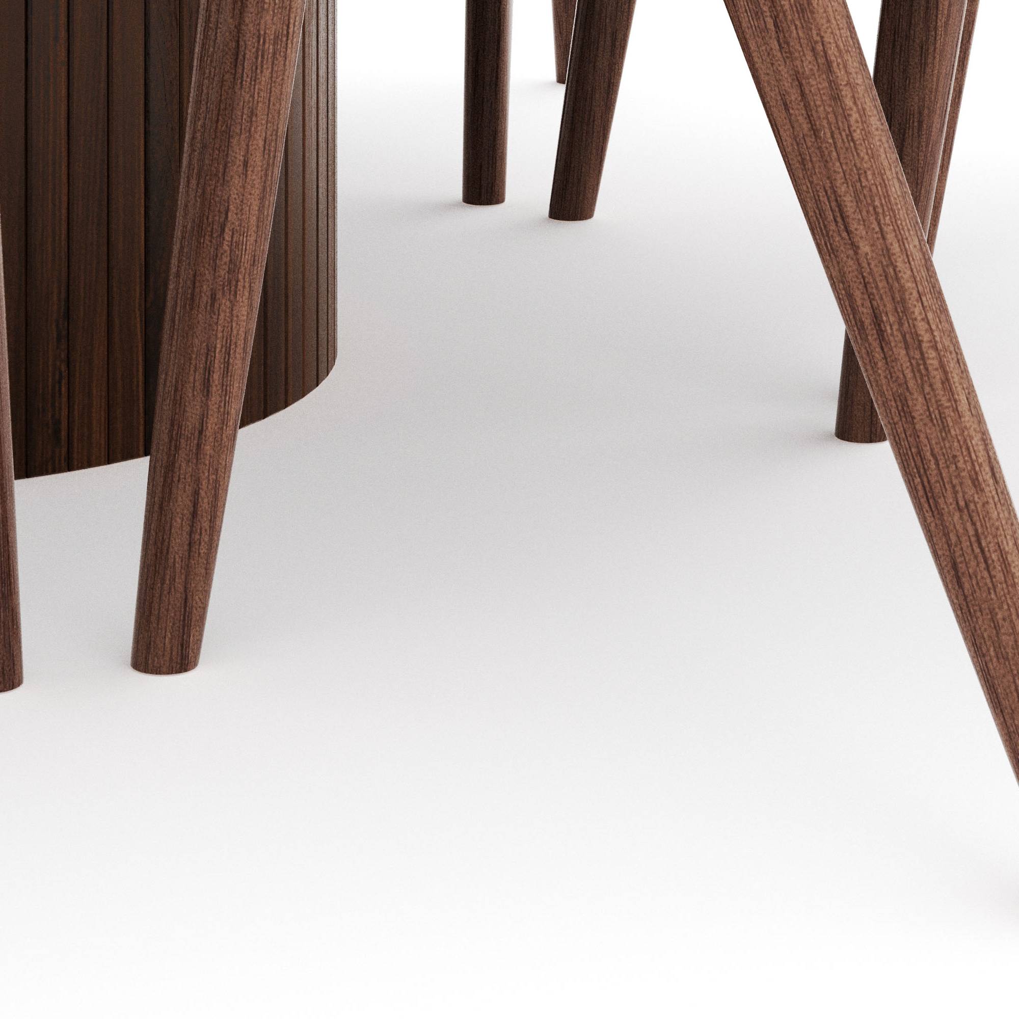 Matgrupp Bark Kopparbo Runt Matbord 150 cm med 6Jerup Matstol Valnöt