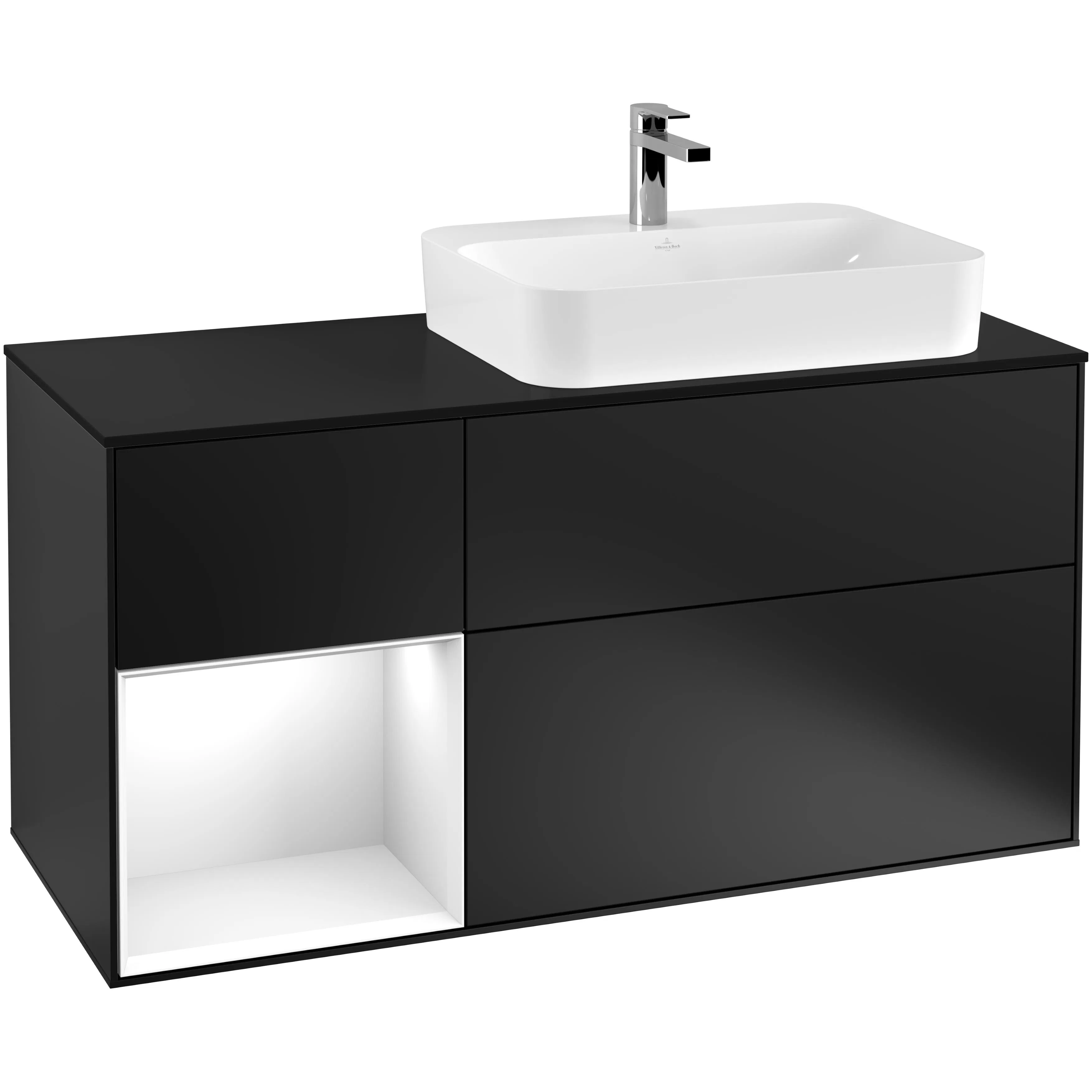 Tvättställsskåp Villeroy & Boch Finion med 3 Lådor Hylla och Bänkskiva för Ocentrerat Ytmonterat Tvättställ
