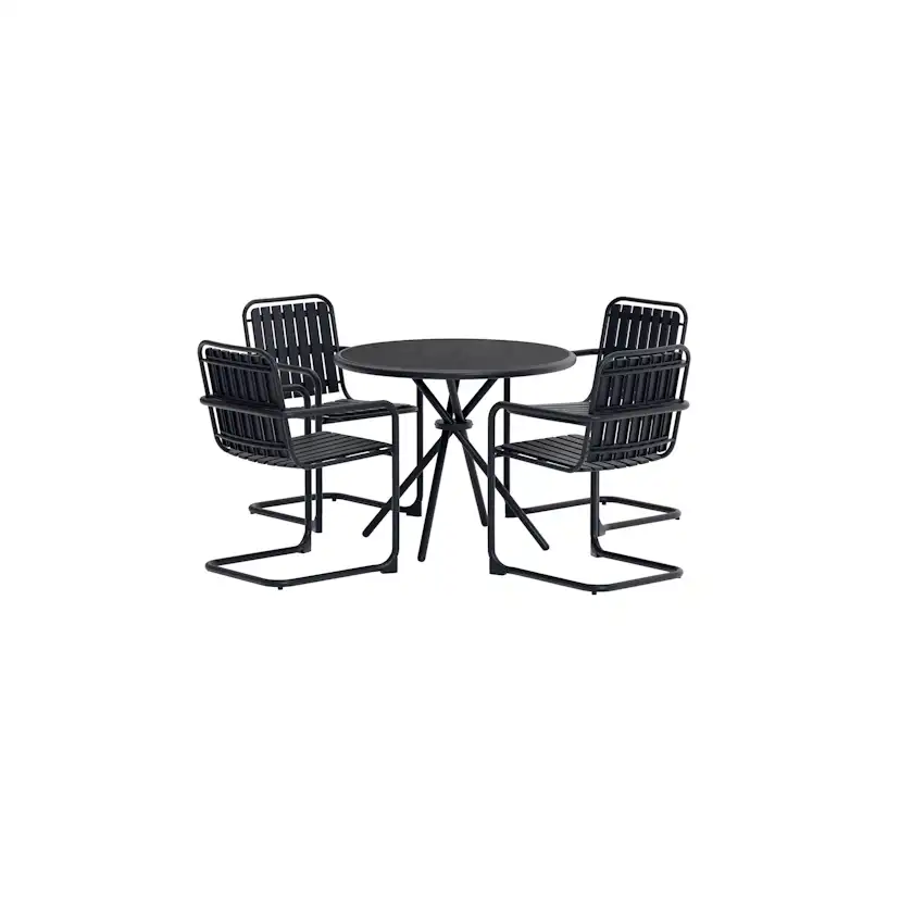 Chios Round Dining Set - Black / Black Black