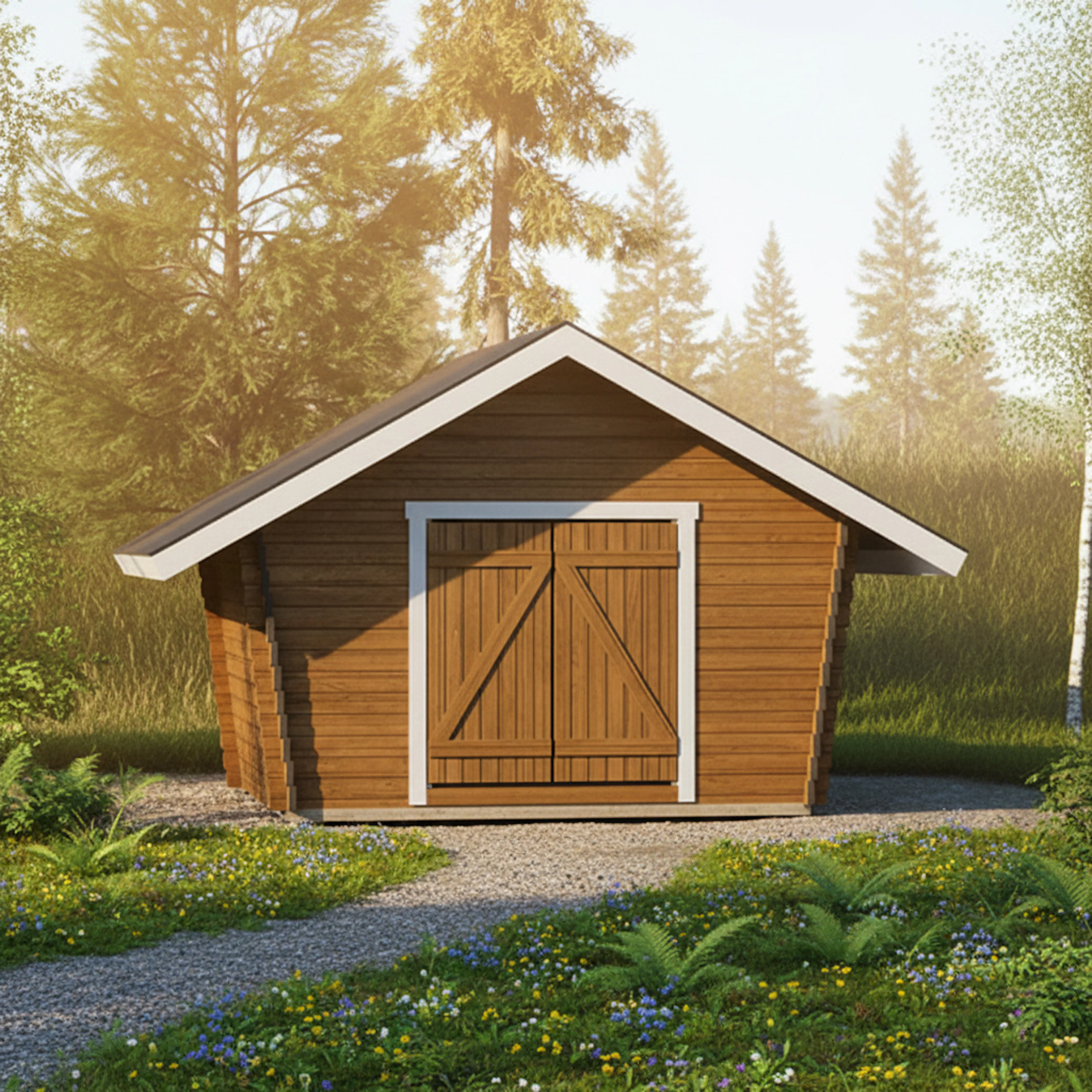 Timmerförråd LP Garden U-M (10m²) Lutande Tät Vägg