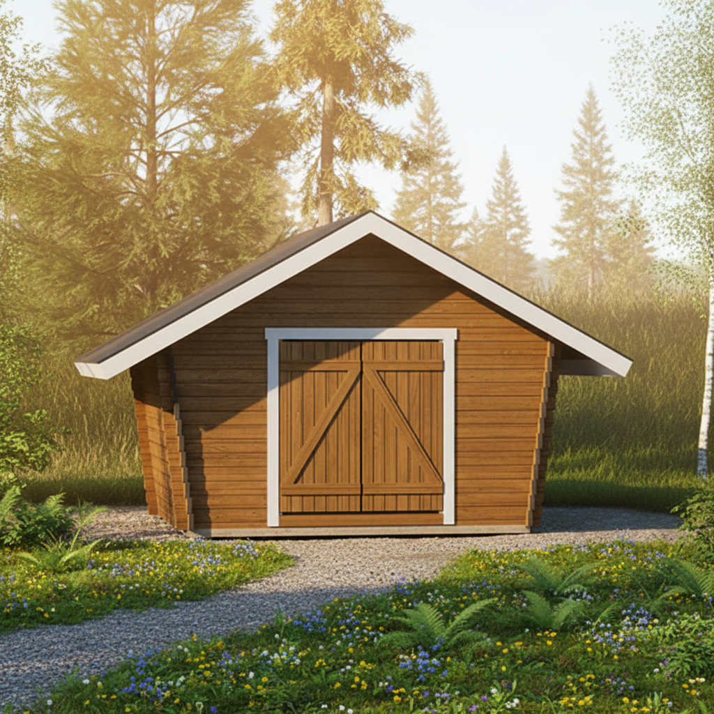 Timmerförråd LP Garden U-M (10m²) Lutande Tät Vägg