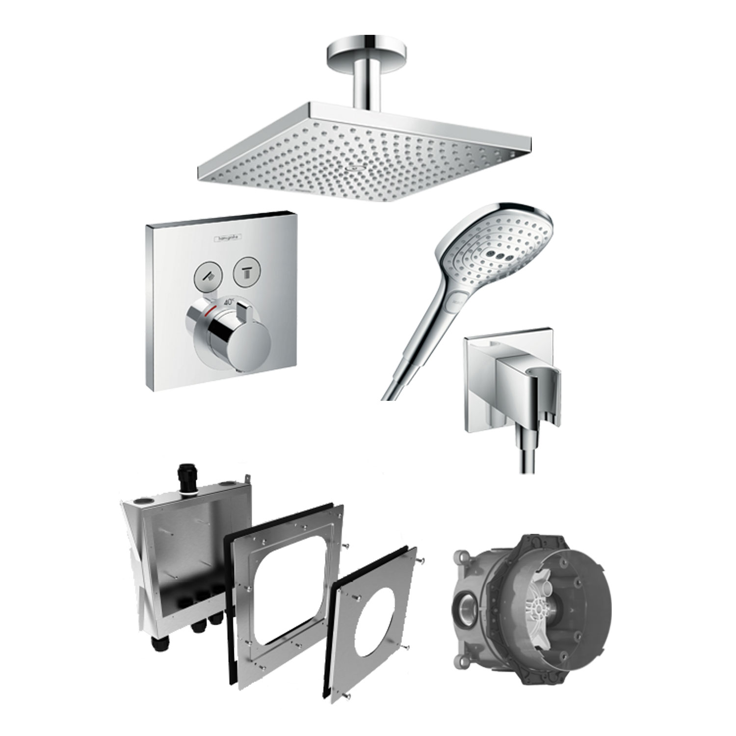 Inbyggnadspaket Dusch Hansgrohe Raindance E Select Takdusch: Takanslutning