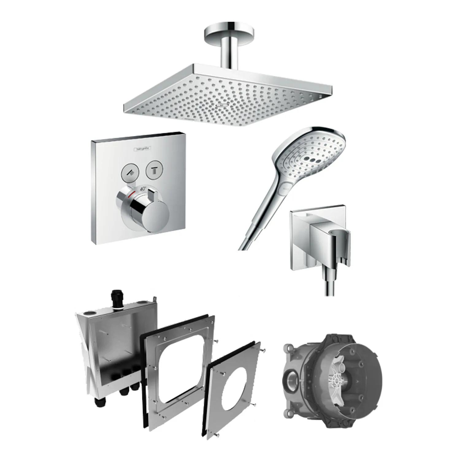 Inbyggnadspaket Dusch Hansgrohe Raindance E Select Takdusch: Takanslutning