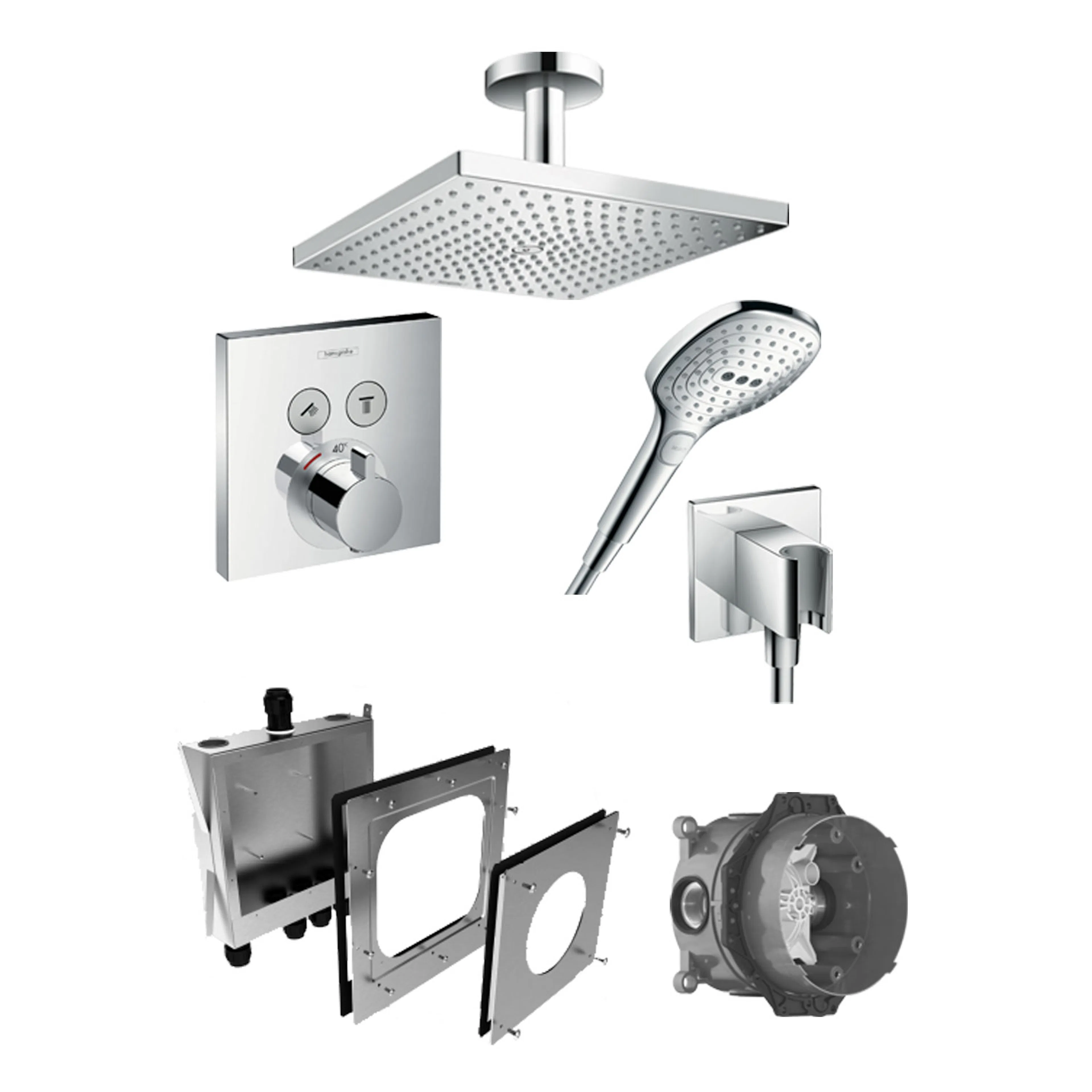 Inbyggnadspaket Dusch Hansgrohe Raindance E Select Takdusch: Takanslutning