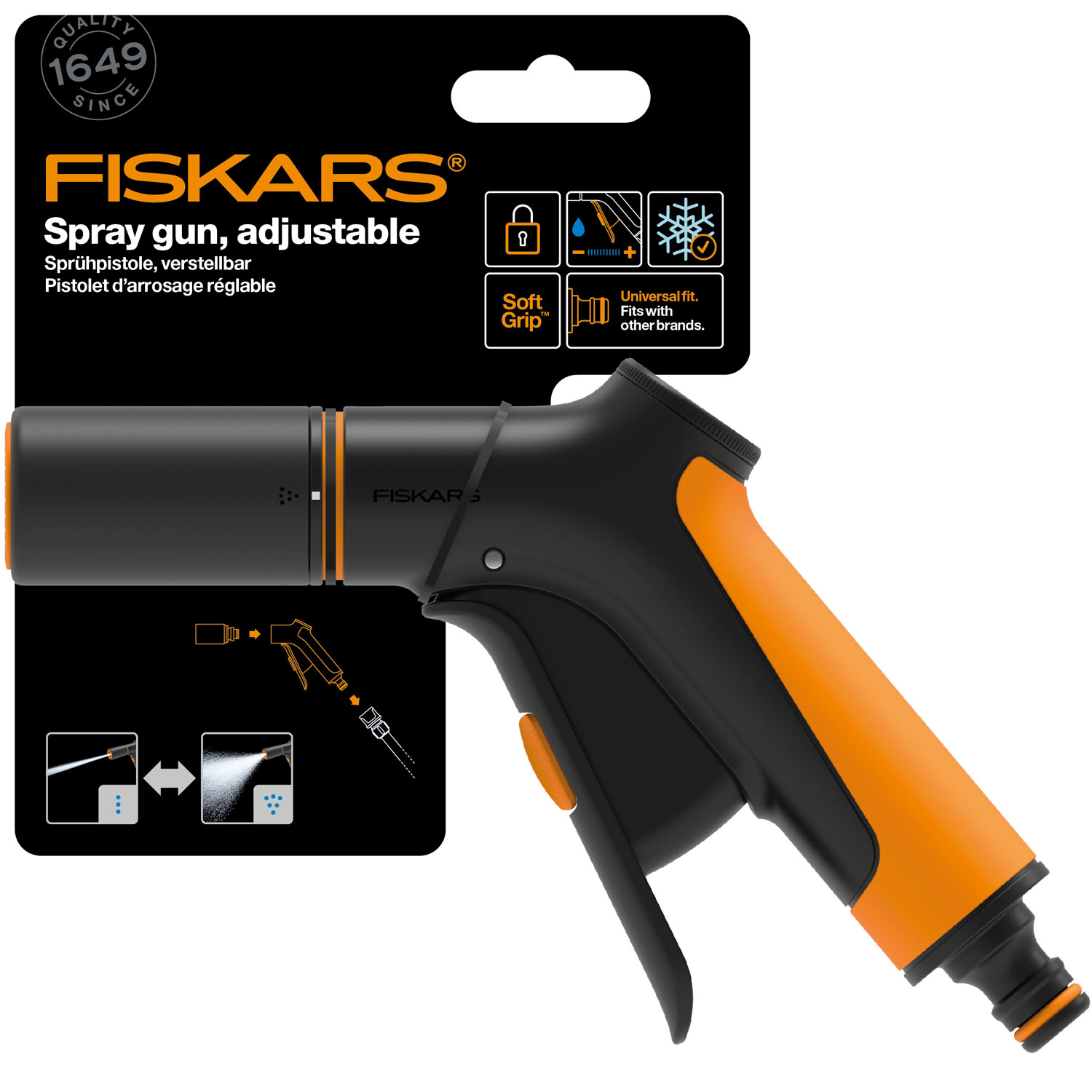 Bevattning Fiskars Strålpistol Justerbar Front Trigger med Slangkoppling