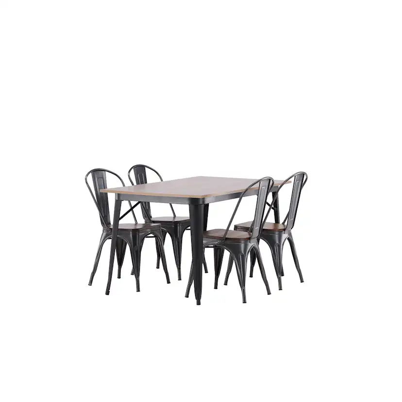 Tempe Dining Table - Black / Walnut MDF +Tempe Dining Chair Mörkgrå/Ek