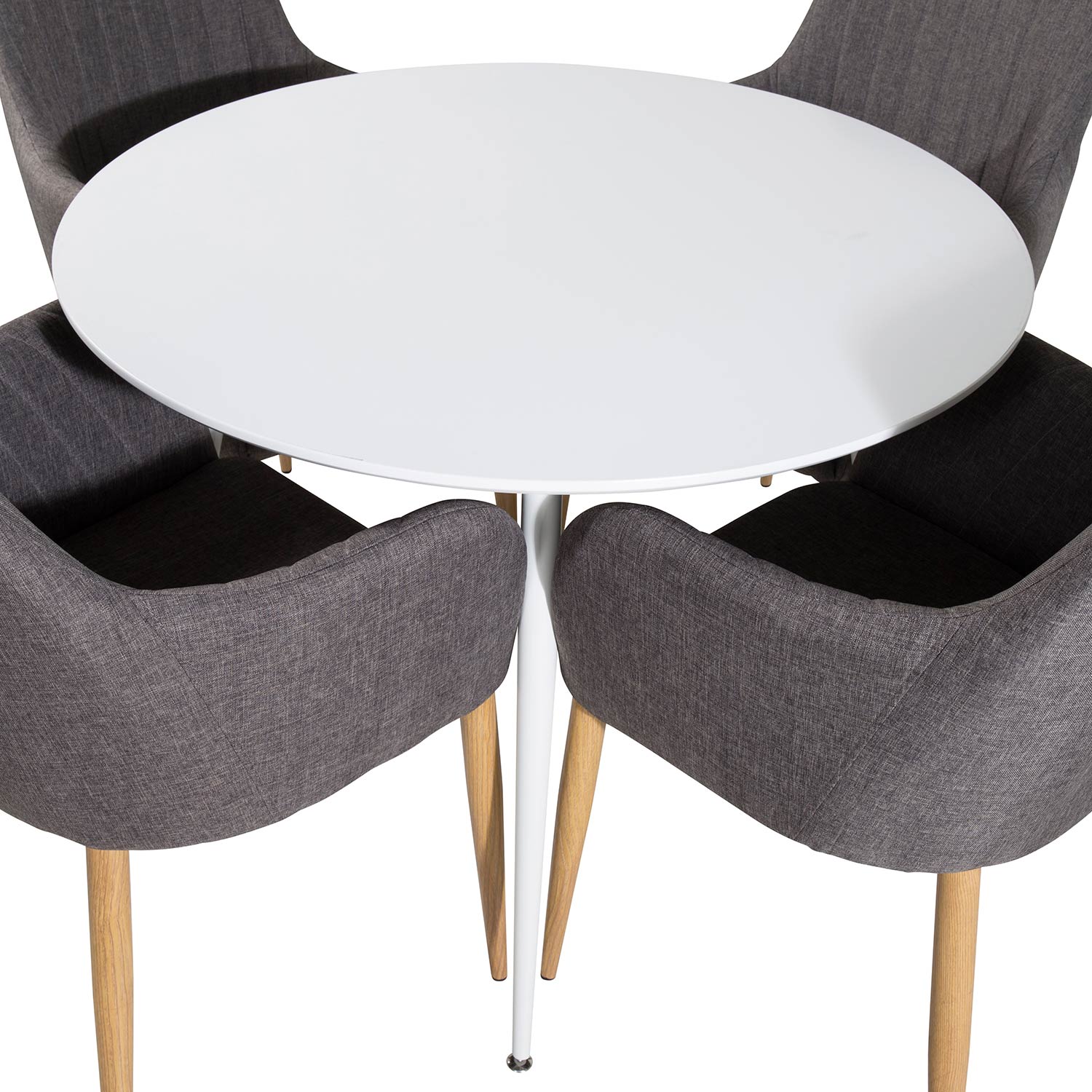 Plaza Round Table - White top /Comfort Chair- Darkgrå/ Oak_4 Vit/Mörkgrå/Ek