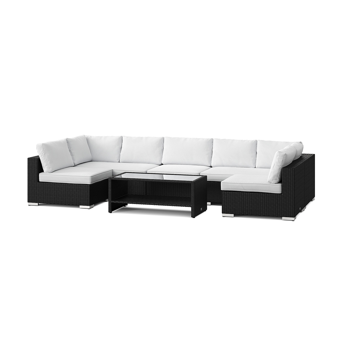 Loungegrupp Comfort Garden Bahamas U-formad utomhus loungegrupp med öppet avslut, 7-sits med bord och hylla