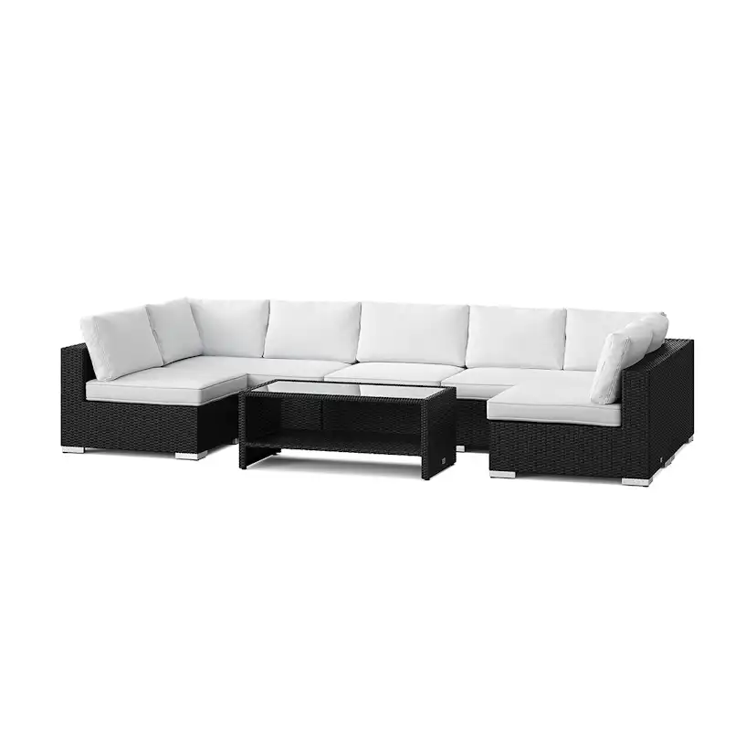 Loungegrupp Comfort Garden Bahamas U-formad utomhus loungegrupp med öppet avslut, 7-sits med bord och hylla