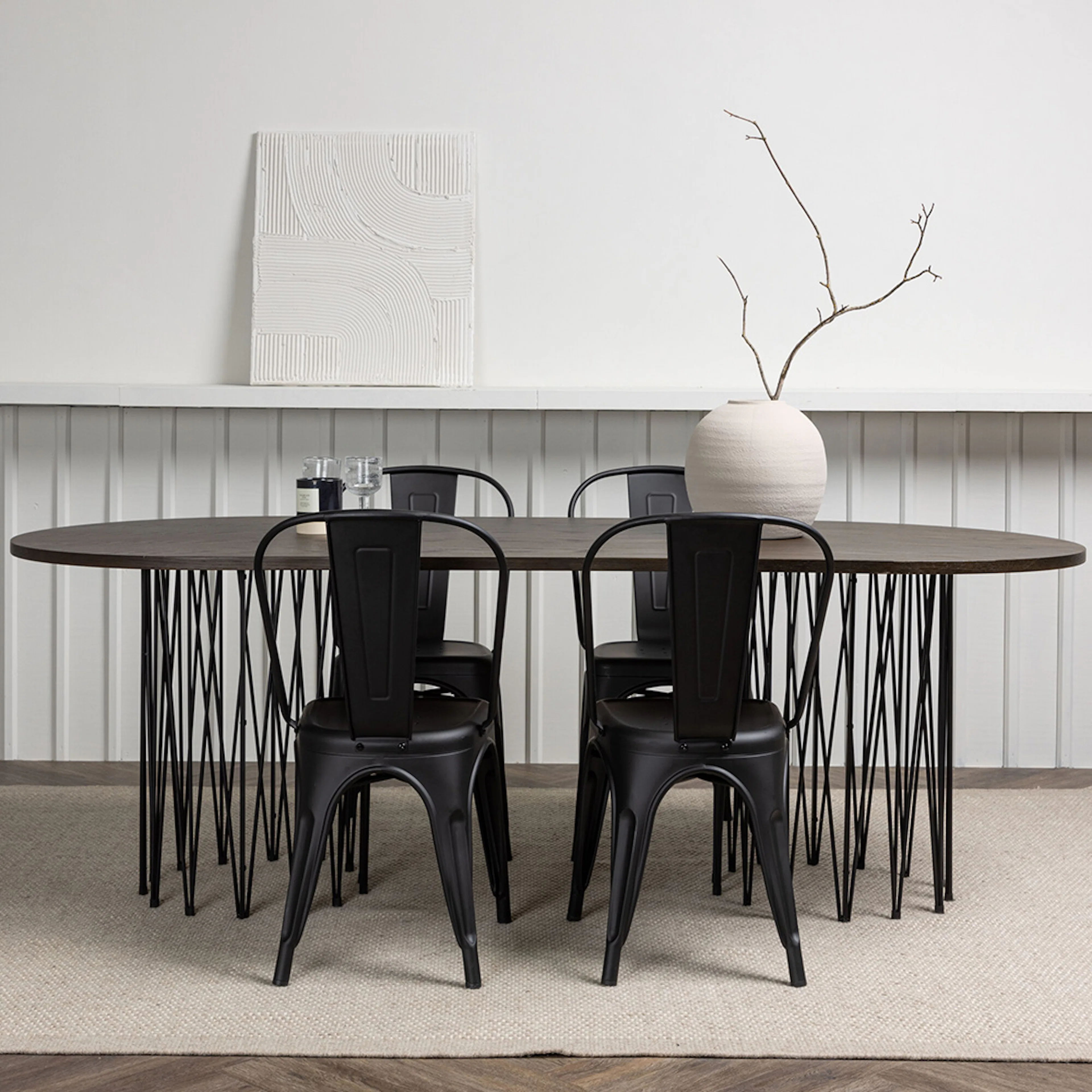 Stone oval Dining Table - Black / Mocca Veneer +Tempe Dining Sort/Brun
