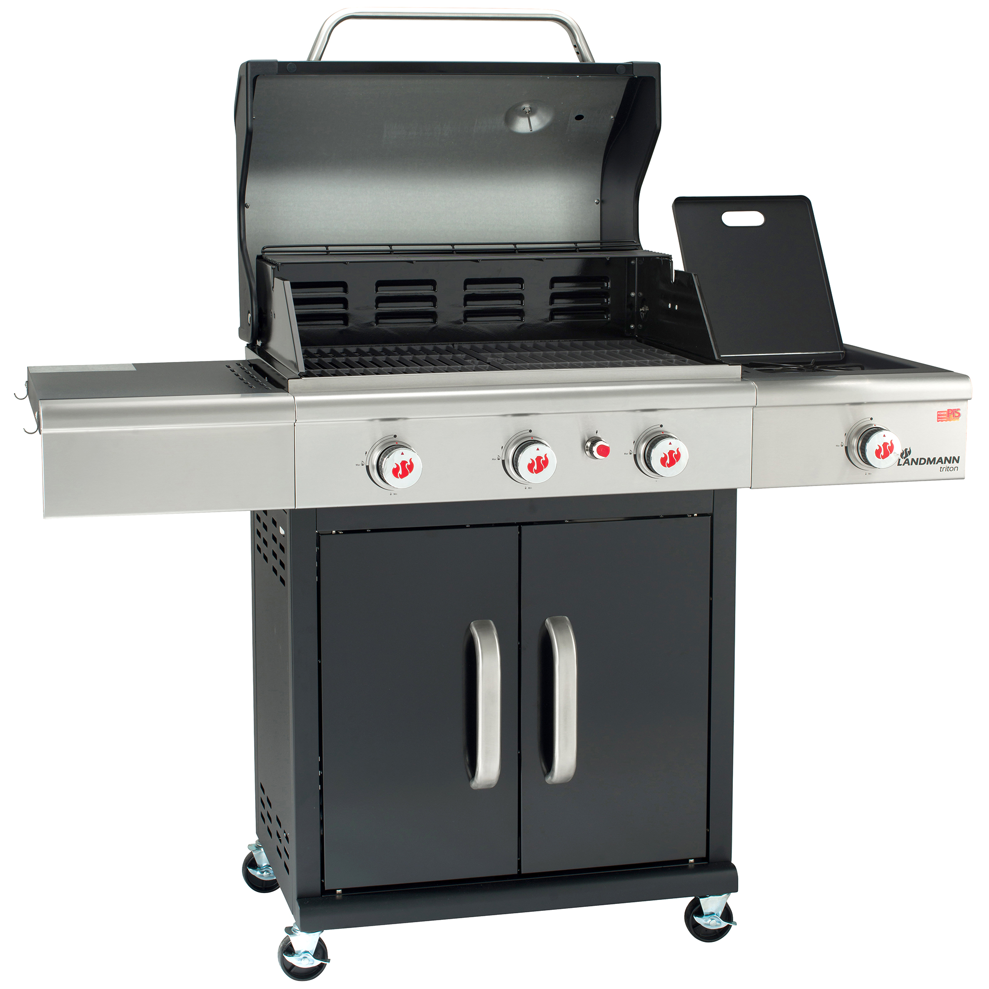 Gasolgrill Landmann Triton cooK PTS 3.1 Black Rostfritt Stål Sidobrännare & Integrerad Termometer
