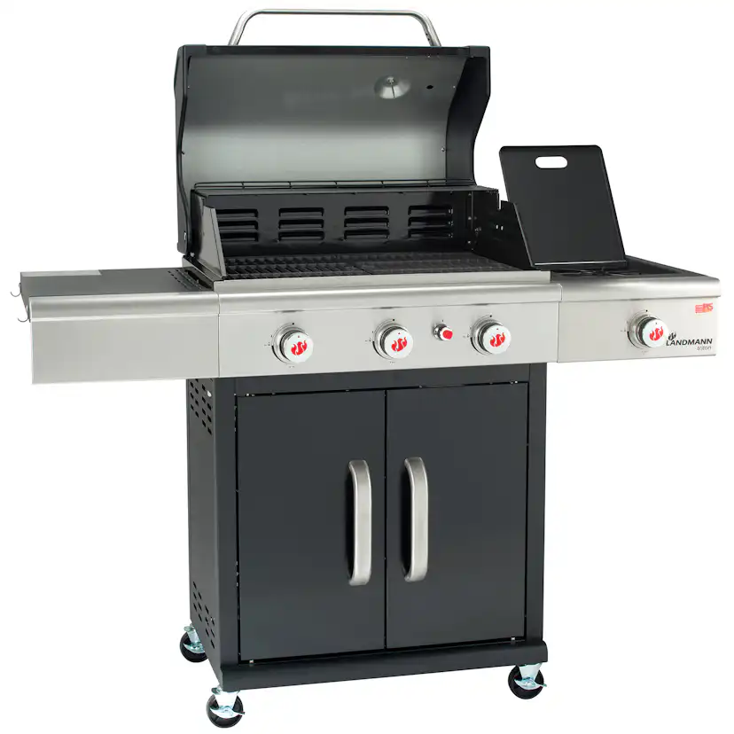 Gasolgrill Landmann Triton cooK PTS 3.1 Black Rostfritt Stål Sidobrännare & Integrerad Termometer