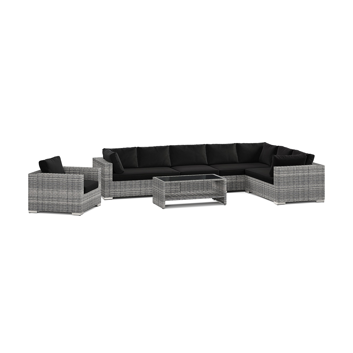 Loungegrupp Comfort Garden Bahamas utomhus L-soffa vänster 8-sits med fåtölj och bord med hylla