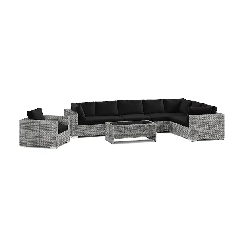 Loungegrupp Comfort Garden Bahamas utomhus L-soffa vänster 8-sits med fåtölj och bord med hylla