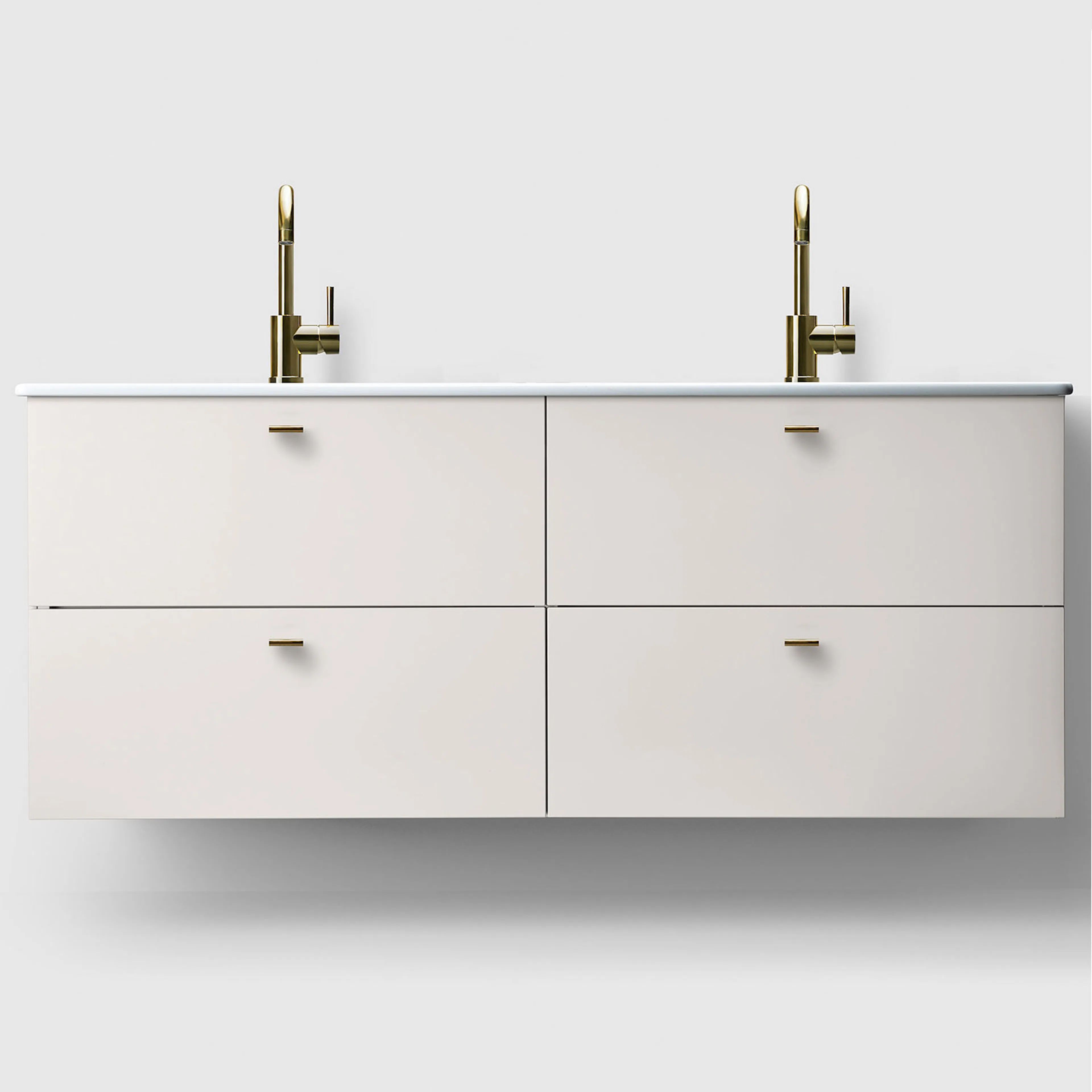 Haven Kommod H3/140-White -Porcelain  Knopp A2 04 Mäss Vitlackerad, Tvättställ i Porslin med Knopp A2.04 i Mässing