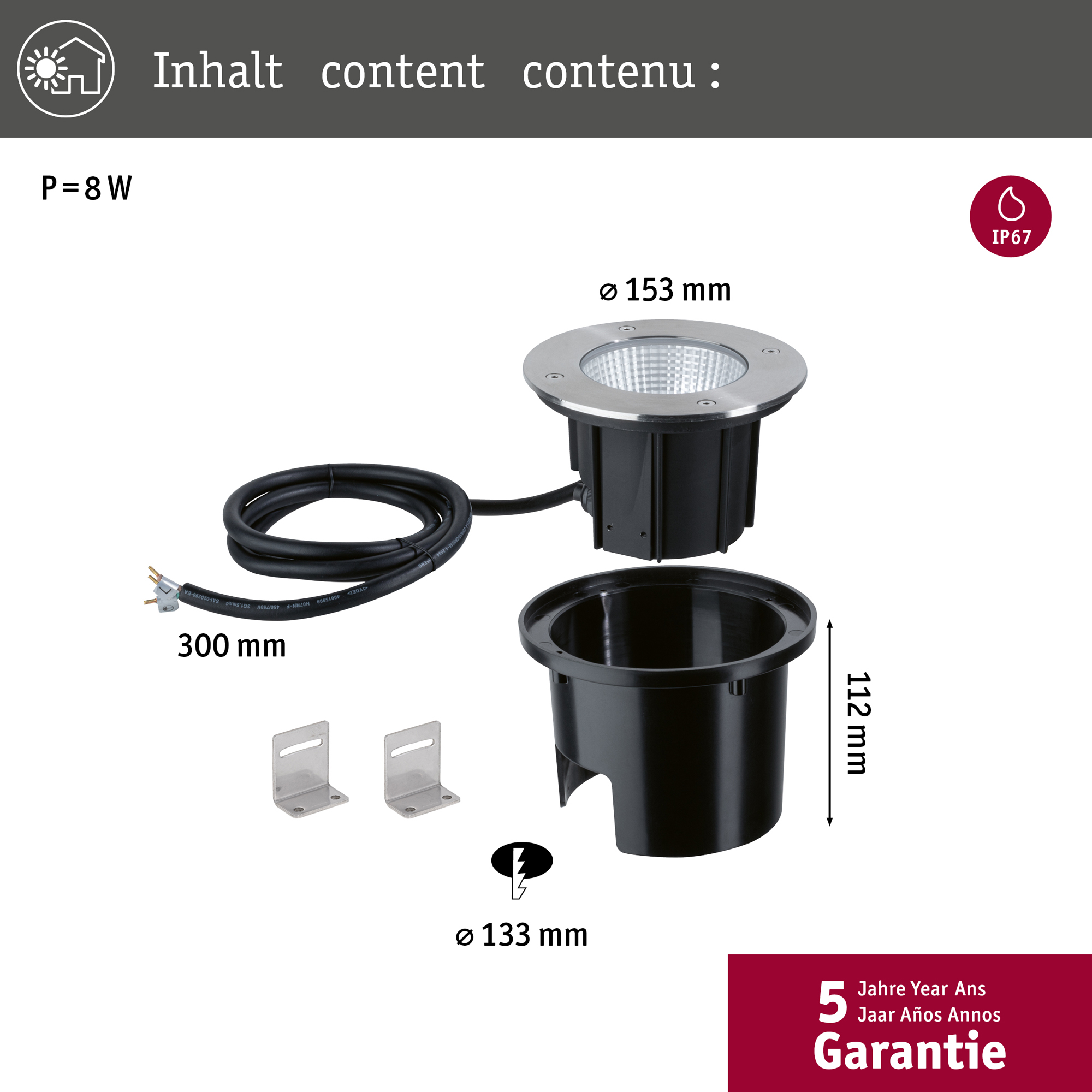 LED Infälld Markbelysning Paulmann Durea IP67 230V Diameter: 153 mm