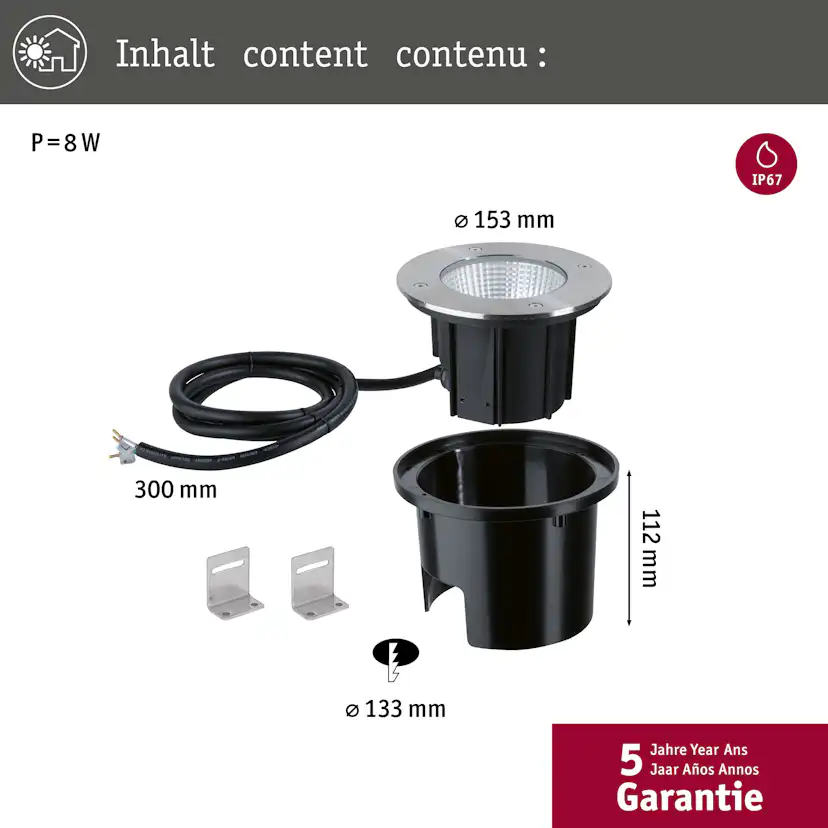 LED Infälld Markbelysning Paulmann Durea IP67 230V Diameter: 153 mm