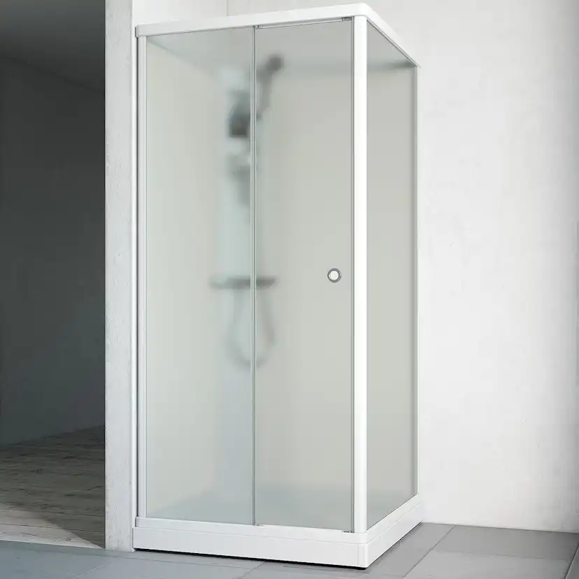 Duschkabin Macro Design Flow Front med Blandare, 910x910 mm, Vit Profil, Ice/Vit bakvägg