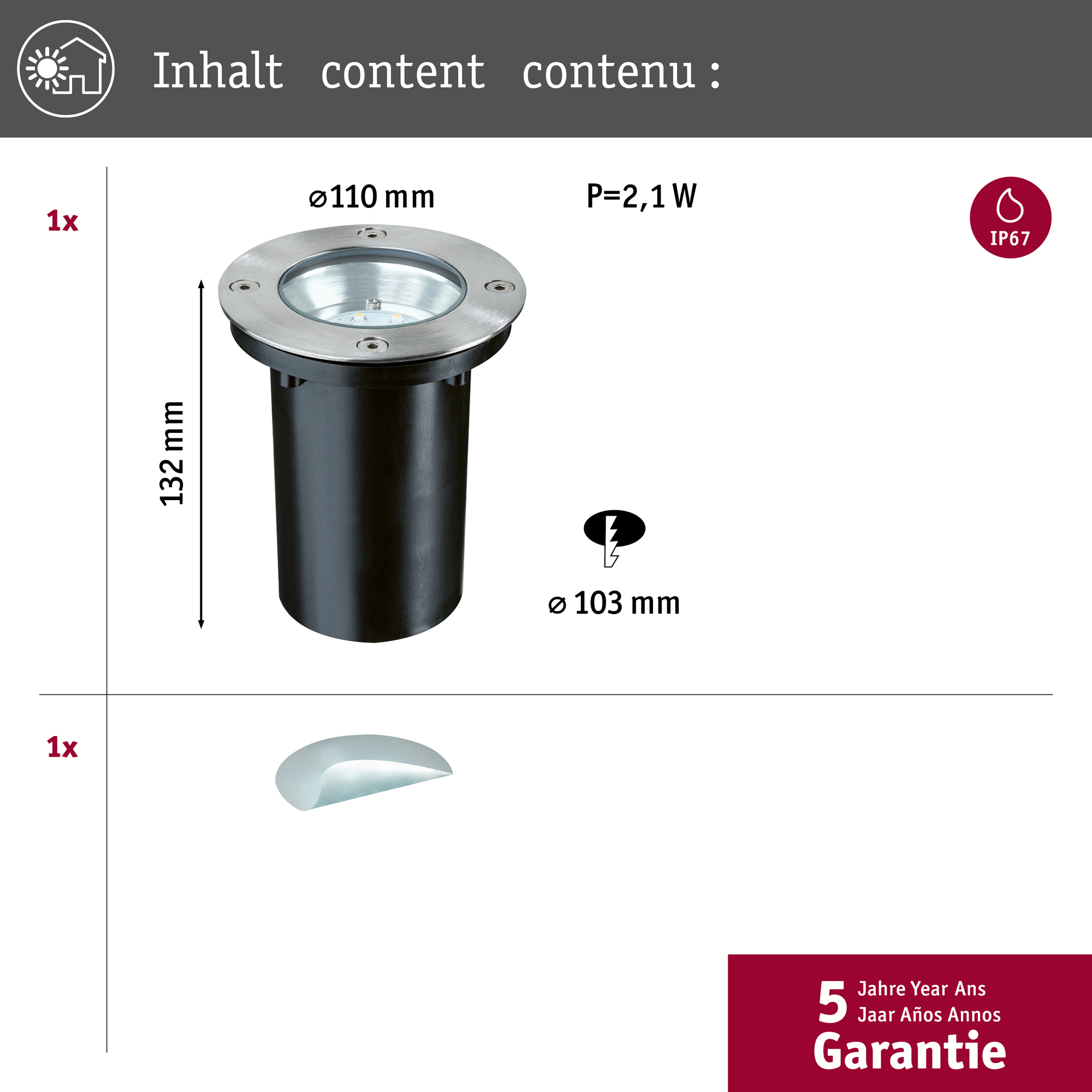 LED Infälld Markbelysning Paulmann Floor Rund IP67 230V Ljus: Warm White