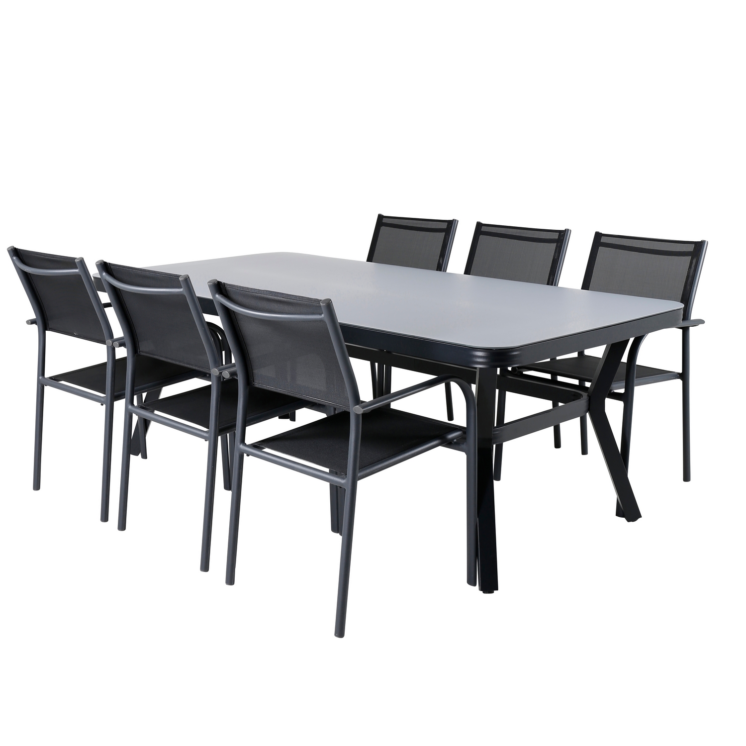 Matgrupp Venture Home Vyn med 6 Samba Stapelbara Matstolar