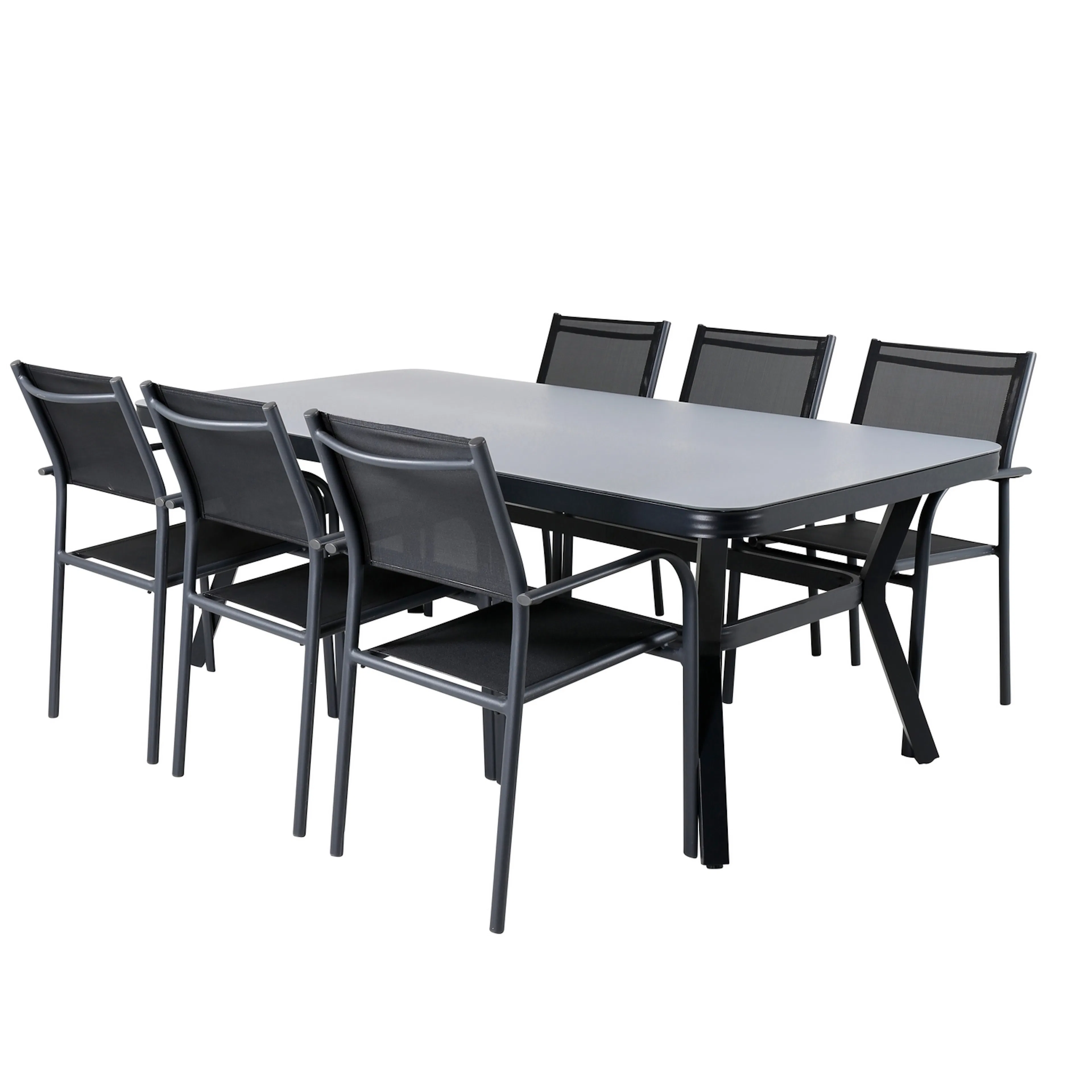 Matgrupp Venture Home Vyn med 6 Samba Stapelbara Matstolar