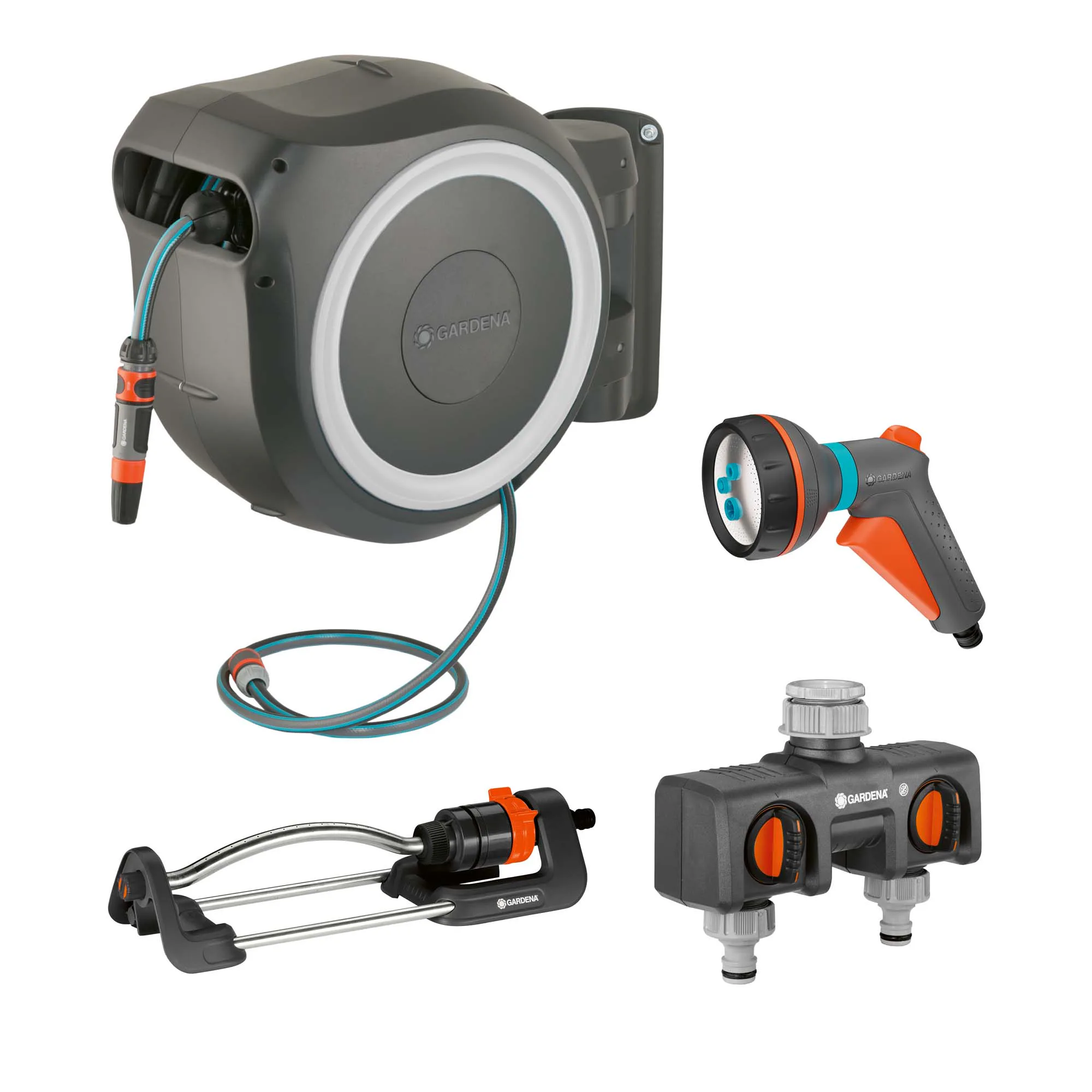 Bevattningspaket Gardena Slangbox XL 35 m Vit Med Vattenspridare & Sprinklerpistol