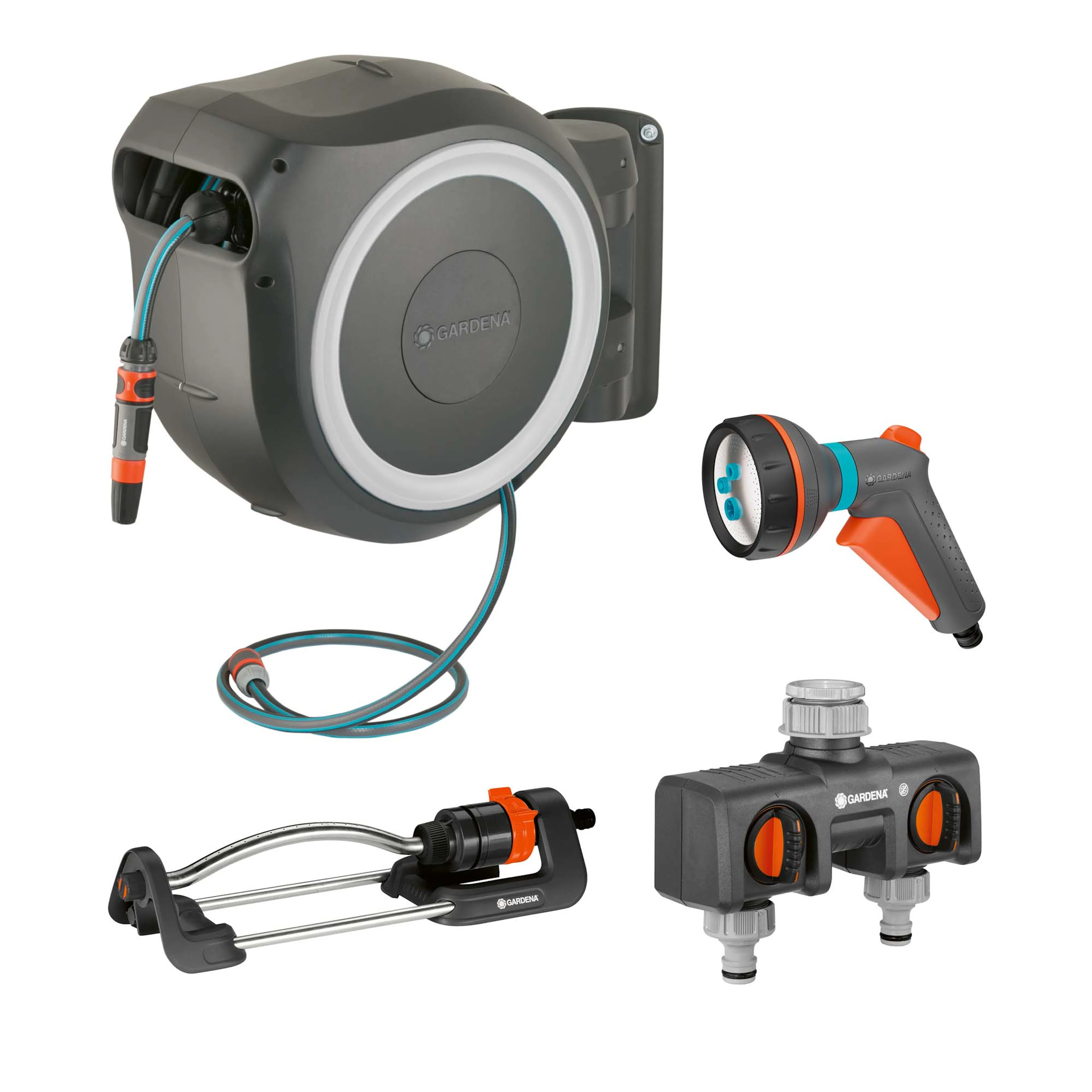 Bevattningspaket Gardena Slangbox XL 35 m Vit Med Vattenspridare & Sprinklerpistol