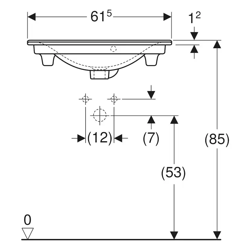 Elegant m.tvättst komp: Vit/Clean, 61,5x37,5cm, Hål, Överfy Bredd: 615 mm