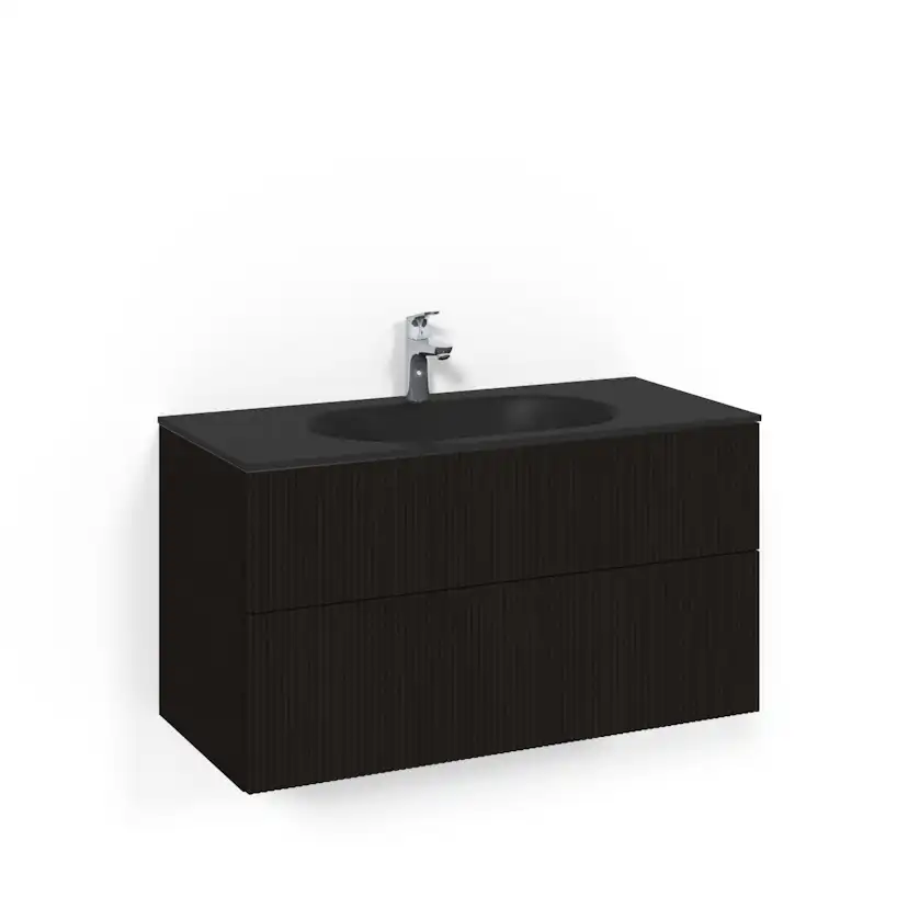 Crown Kom 100x45 Sv Li PO MsG Svart Ek, 1000 mm, Glastvättställ Mattsvart, Med Pushfunktion