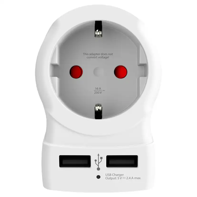 Reseadapter Skross Europa till UK med Dubbla USB-A 12W Jordad