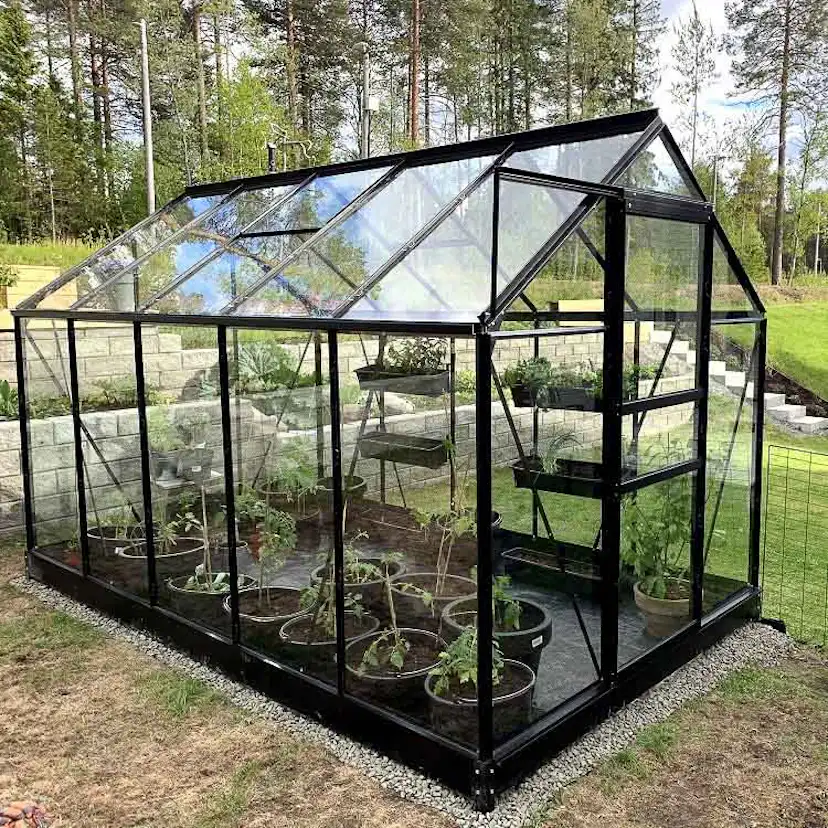 Lykke Växthus Glas 6,2m2, svart BxH: 320,3x192,5 cm
