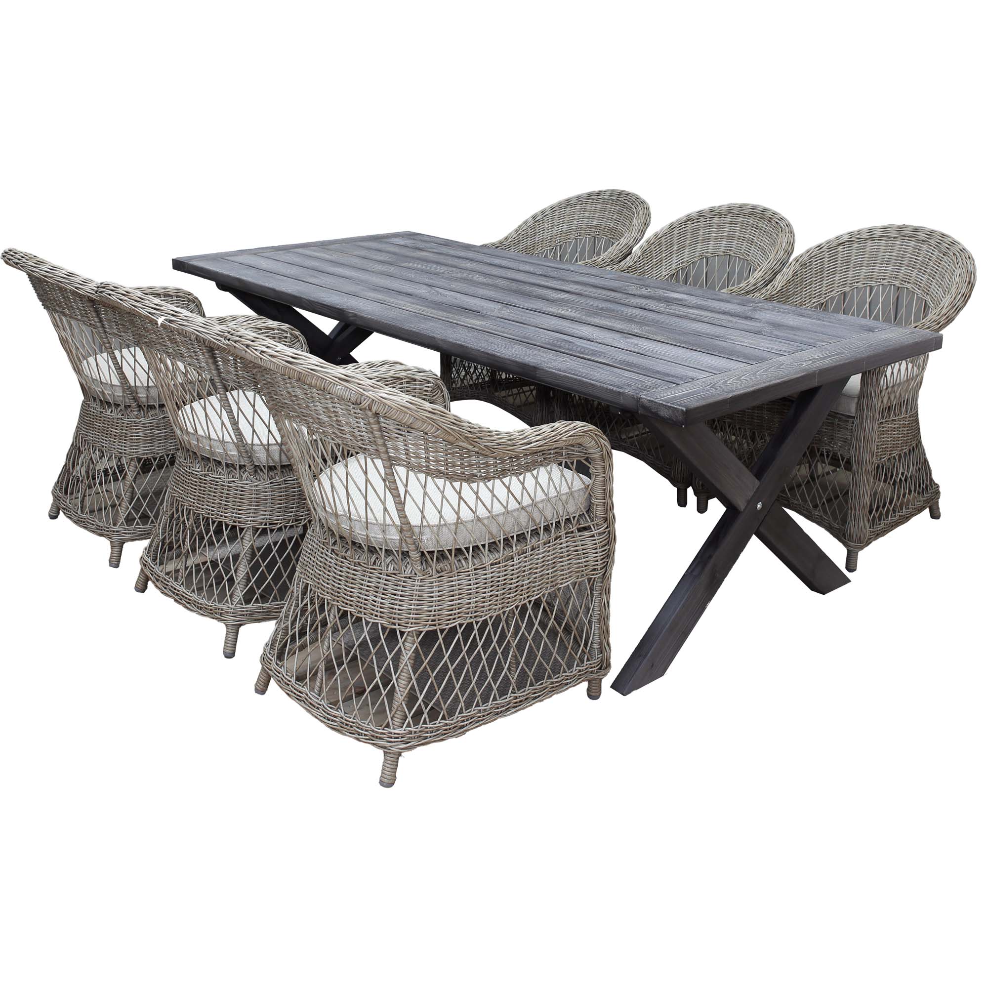 Matgrupp Utomhus Baltic Garden 220 cm bord & 6 Merida naturfärgade stolar