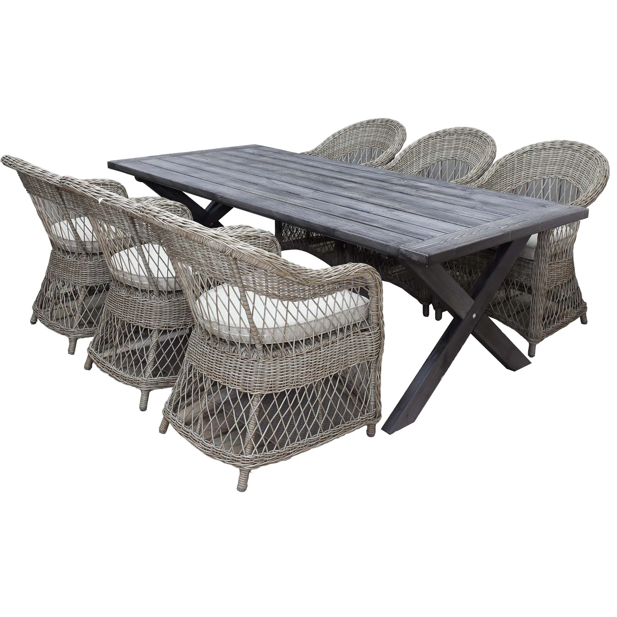 Matgrupp Utomhus Baltic Garden 220 cm bord & 6 Merida naturfärgade stolar