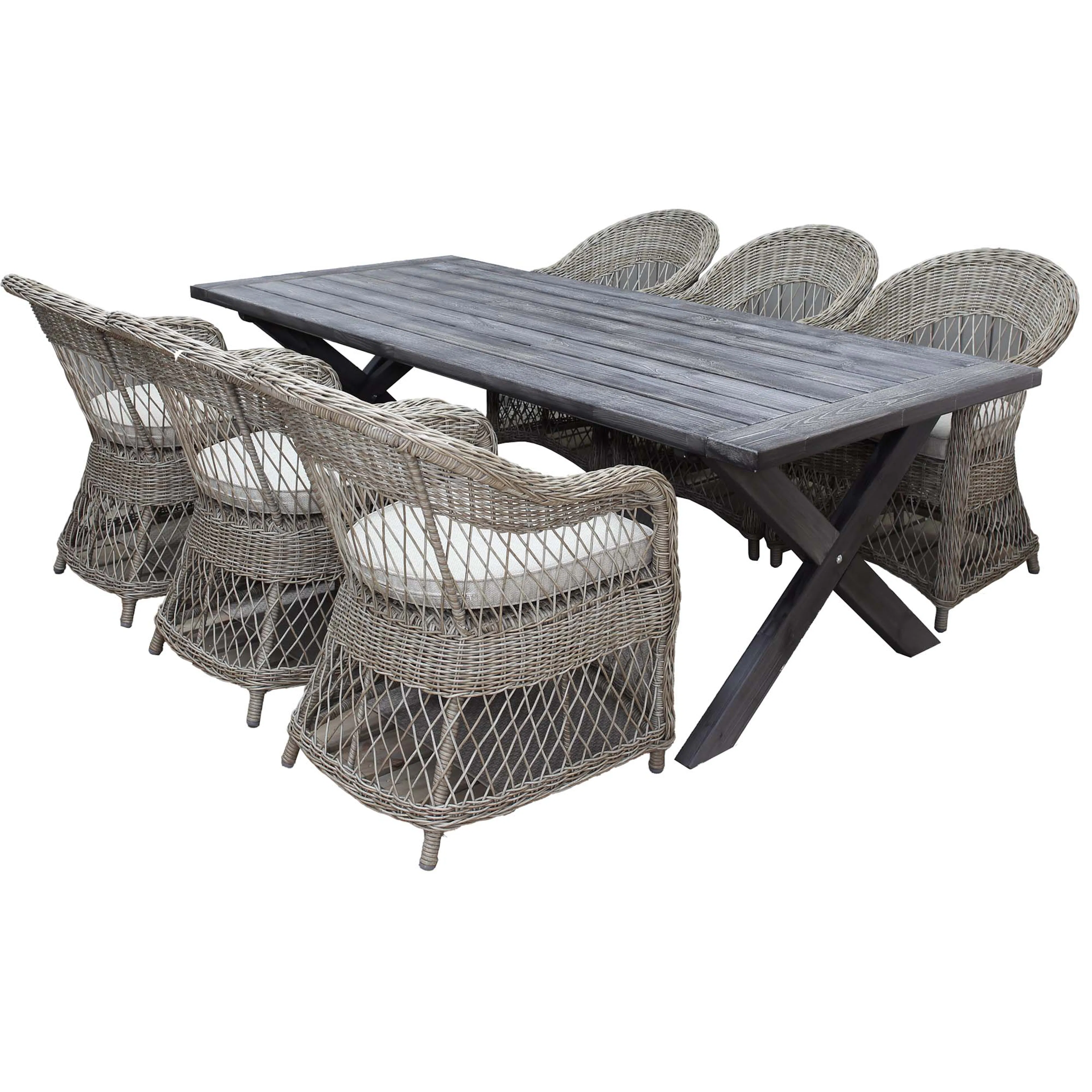 Matgrupp Utomhus Baltic Garden 220 cm bord & 6 Merida naturfärgade stolar